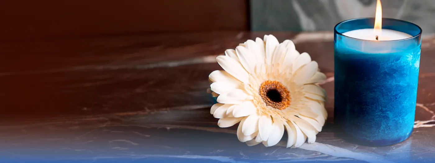 Gerbera blanca junto a una vela
